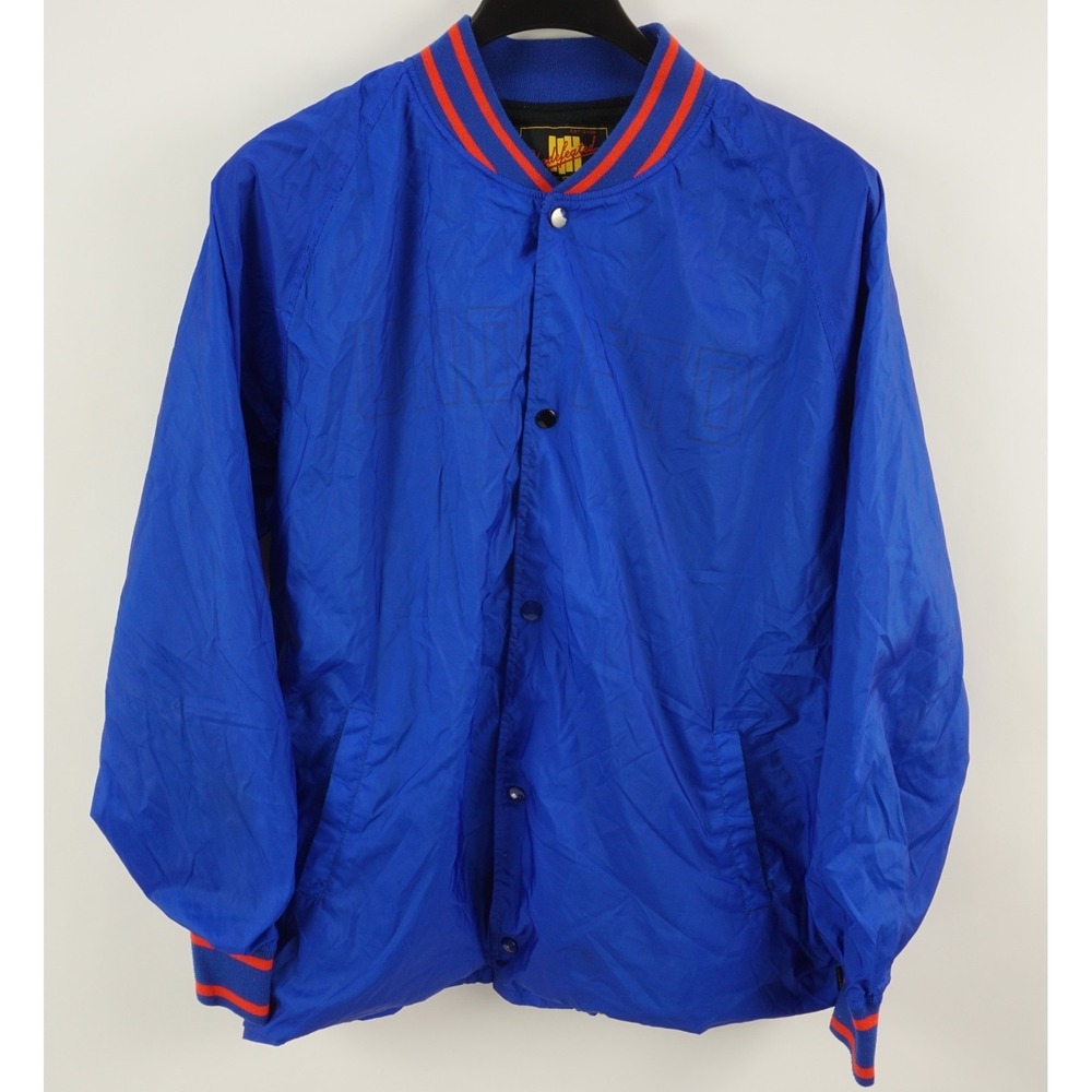 Undefeated Men's‎ XL Blue Red Tipped Big Logo Snap Front Track Bomber Jacket